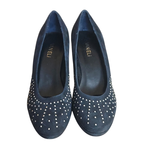 Van Eli Frenzy Black Suede Upper Gold Studs Platform Heels - Picture 15 of 16